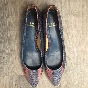 Stuart Weitzman Python Leather Pointed Toe Flats
